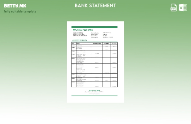 Модерен стил, Шаблон за ексел извод од јапонска пошта банка